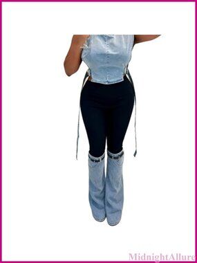 High Waisted Boyfriend Jeans Detachable Bell Bottoms Denim Joggers